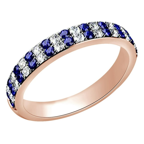 AFFY (0.42 cttw) Simulated Blue Sapphire & White Natural Diamond Double-Row Band Ring In 14k Rose Gold With Ring Size -5