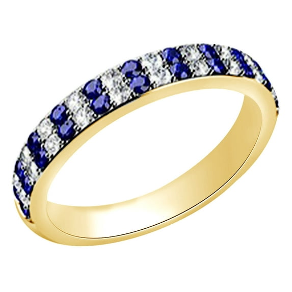 AFFY (0.42 cttw) Simulated Blue Sapphire & White Natural Diamond Double-Row Band Ring In 14k Yellow Gold With Ring Size -8