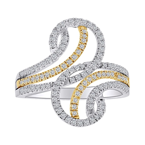 AFFY 0.43 Cttw Round Shape White Natural Diamond Bypass Ring 10K Two Tone Gold-Ring Size-6.5