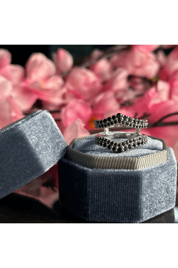 0.43Ct. Black Diamond Engagement Ring Guard 14K White Gold Vermeil Wedding Ring Wrap