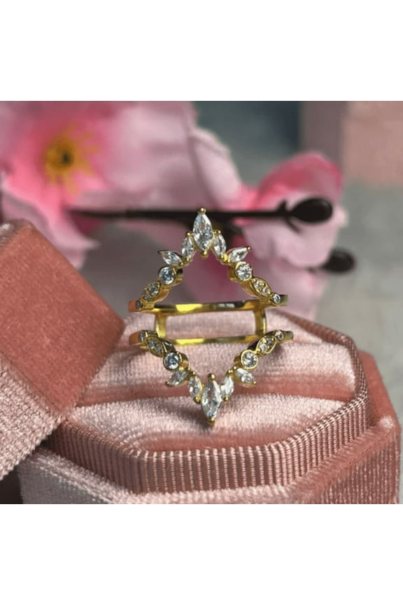 0.43Ct. Round and Marquise Cut Diamond Ring Guard- Engagement Ring Jacket