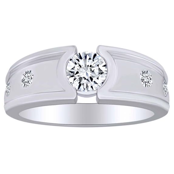 AFFY 0.44 Carat (Cttw) Round Cut White Natural Diamond Anniversary Wedding Band Ring In 14k Solid White Gold Ring Size-14