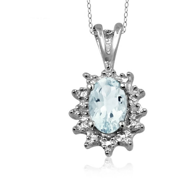 0.44 Carat T.G.W. Aquamarine Gemstone and Accent White Diamond Women's Pendant