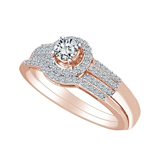 AFFY 0.44 Ctw Round Cut White Natural Diamond Halo Engagement Ring Bridal Sets 10k Solid Rose Gold (I-J Color)