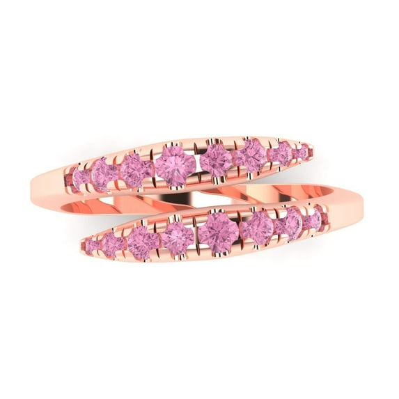 0.44 ct Brilliant Round Cut Simulated Pink Diamond 18K Rose Gold Band SZ 7.25