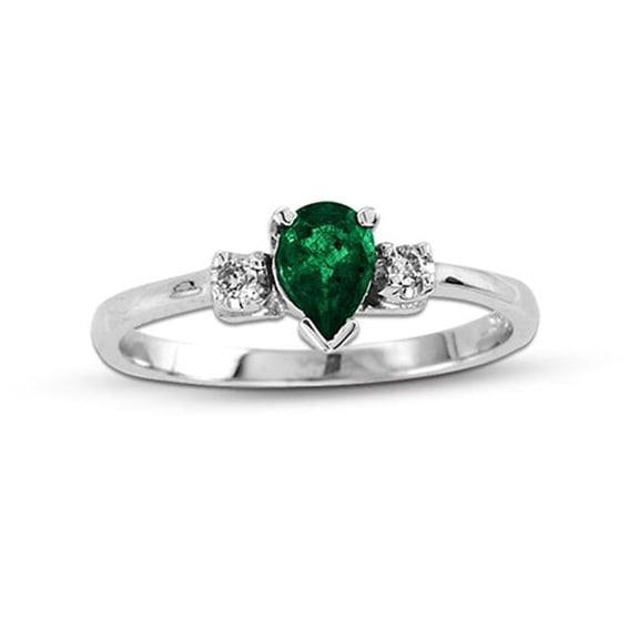 0.45 CTTW Diamond & Pear Shaped Emerald Ring Set, 14K Gold - Size 4.5