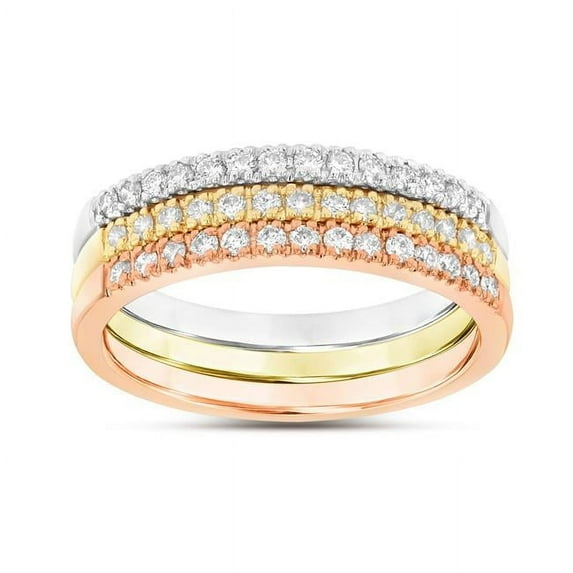 0.45 CTW Diamond Band Stackable Ring, 14K Tri Color Gold - Size 4