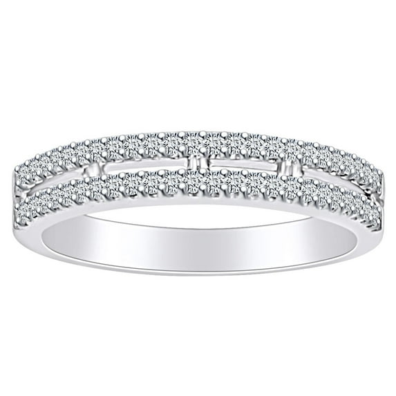 AFFY 0.45 Carat (Cttw) Round Cut White Natural Diamond Two Row Anniversary Engagement Ring In 14k Solid White Gold Ring Size-7