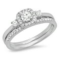 thumbnail image 1 of 0.45 Carat (Ctw) 18K White Gold Round White Diamond Ladies 3 Stone Halo Bridal Engagement Ring With Matching Band Set, 1 of 1