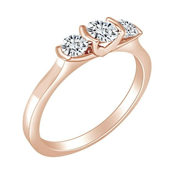 AFFY 0.45 Carat (Ctw) Round Shape White Natural Diamond Three Stone Engagement Ring In 14k Solid Rose Gold Ring Size-10