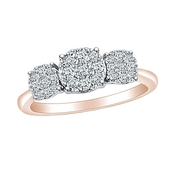 AFFY 0.45 Carat (Ctw) Round Shape White Natural Diamond Triple Cluster Engagement Ring In 14k Solid Rose Gold Ring Size-7.5