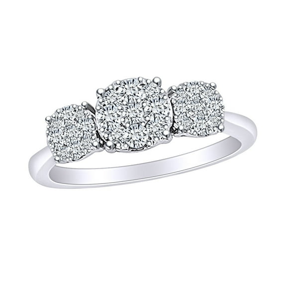 AFFY 0.45 Carat (Ctw) Round Shape White Natural Diamond Triple Cluster Engagement Ring In 14k Solid White Gold Ring Size-6.5