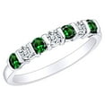 thumbnail image 1 of AFFY 0.45 Carat (Ctw) Simulated Emerald & White Natural Diamond Eternity Wedding Band Ring In 14k Solid White Gold Ring Size-7, 1 of 1