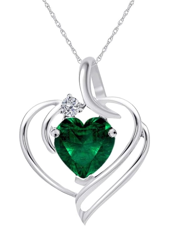 0.45 Carat Heart Shape Emerald Diamond Pendant Necklace for Women with Chain in 925 Sterling Silver, February Birthstone Jewelry Gift