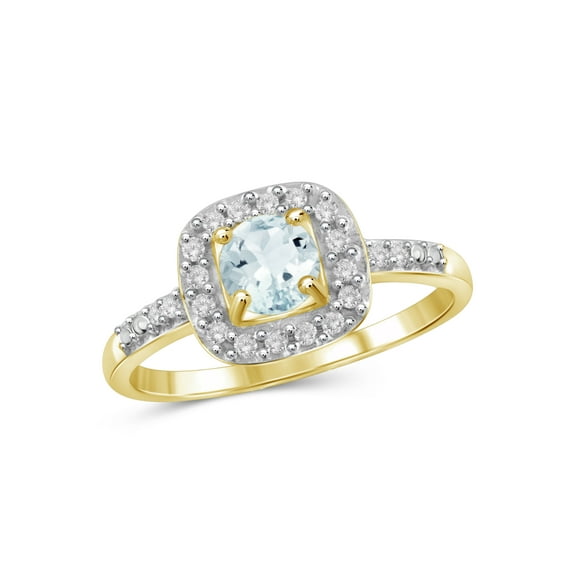 0.45 Carat T.G.W. Aquamarine Gemstone and 1/10 Carat T.W. White Diamond Gold over Sterling Silver Ring