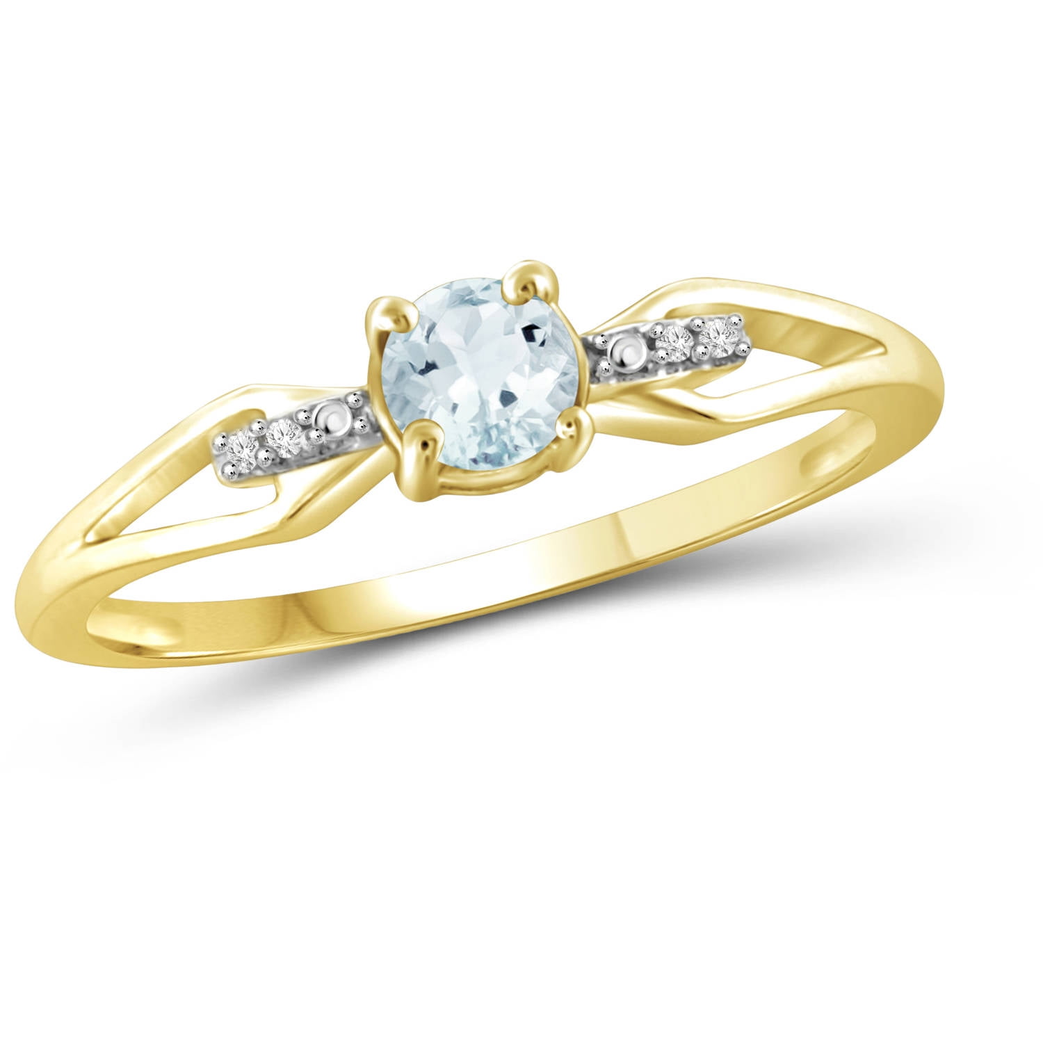 0.45 Carat T.G.W. Aquamarine Gemstone and White Diamond Accent Gold over Sterling Silver Ring