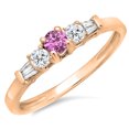 thumbnail image 1 of 0.45 Carat (ctw) 10K Rose Gold Round & Baguette Cut White & Pink Sapphire Diamond Ladies 3 Stone Engagement Bridal Ring, 1 of 1