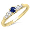 thumbnail image 1 of 0.45 Carat (ctw) 10K Yellow Gold Round & Baguette Cut Blue Sapphire & White Diamond Ladies 3 Stone Engagement Bridal Rin, 1 of 1