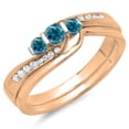 thumbnail image 1 of 0.45 Carat (ctw) 14K Rose Gold Round Blue & White Diamond Ladies Swirl Bridal 3 Stone Engagement Ring With Matching Band, 1 of 1