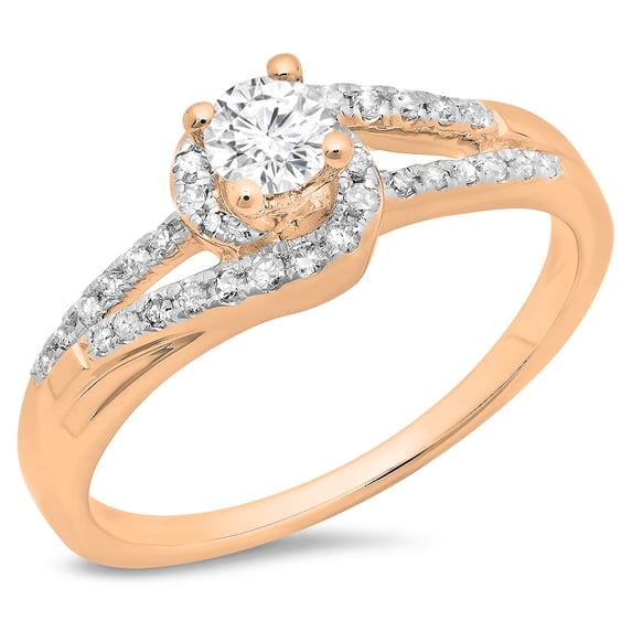 0.45 Carat (ctw) 14K Rose Gold Round Cut Diamond Ladies Twisted Split Shank Bridal Engagement Ring 1/2 CT