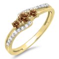 thumbnail image 1 of 0.45 Carat (ctw) 14K Yellow Gold Round Champagne & White Diamond Ladies 3 Stone Bridal Engagement Promise Ring 1/2 CT, 1 of 1