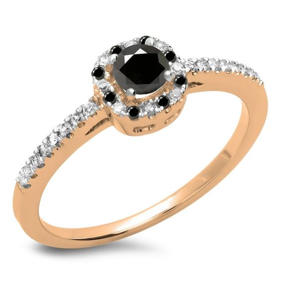 0.45 Carat (ctw) 18K Rose Gold Round Cut Black & White Diamond Ladies Halo Style Bridal Engagement Ring 1/2 CT