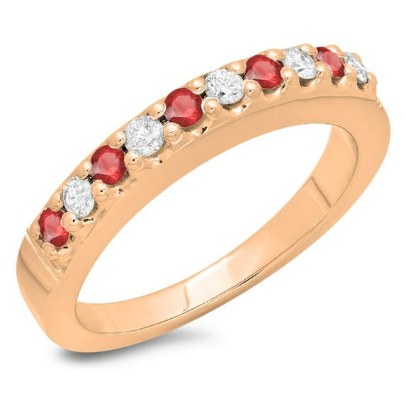 0.45 Carat (ctw) 18K Rose Gold Round Cut Ruby & White Diamond Ladies Anniversary Wedding Band Stackable Ring 1/2 CT