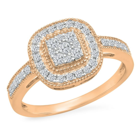 0.45 Carat (ctw) 18K Rose Gold Round Cut White Diamond Ladies Cluster Style Milgrain Bridals Engagement Ring 1/2