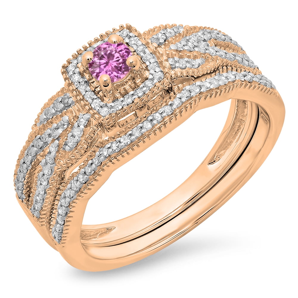 0.45 Carat (ctw) 18K Rose Gold Round Pink Sapphire & White Diamond