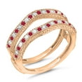 thumbnail image 1 of 0.45 Carat (ctw) 18K Rose Gold Round Red Ruby & White Diamond Ladies Anniversary Wedding Band Millgrain Guard Double Rin, 1 of 1
