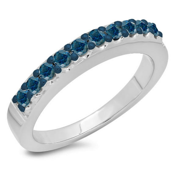 0.45 Carat (ctw) 18K White Gold Round Cut Blue Diamond Ladies Anniversary Wedding Band Stackable Ring 1/2 CT
