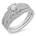 thumbnail image 1 of 0.45 Carat (ctw) 18K White Gold Round Cut Diamond Ladies Bridal Halo Engagement Ring With Matching Band Set 1/2 CT, 1 of 4