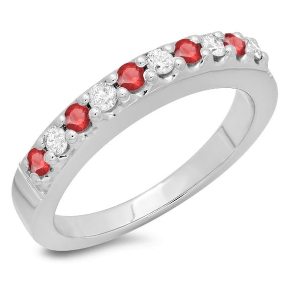 0.45 Carat (ctw) 18K White Gold Round Cut Ruby & White Diamond Ladies Anniversary Wedding Band Stackable Ring 1/2 CT