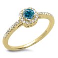 thumbnail image 1 of 0.45 Carat (ctw) 18K Yellow Gold Round Cut Blue & White Diamond Ladies Halo Style Bridal Engagement Ring 1/2 CT, 1 of 1