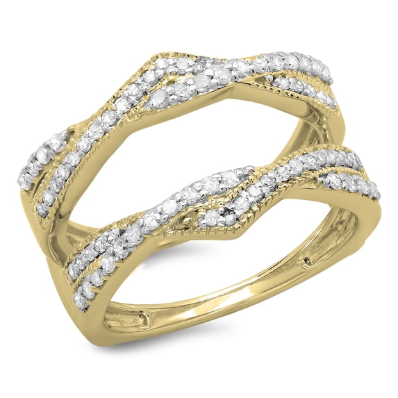 0.45 Carat (ctw) 18K Yellow Gold Round Cut Diamond Ladies Anniversary Wedding Band Swirl Enhancer Guard Double Ring 1/2