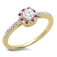 thumbnail image 1 of 0.45 Carat (ctw) 18K Yellow Gold Round Cut Ruby & White Diamond Ladies Halo Style Bridal Engagement Ring 1/2 CT, 1 of 1