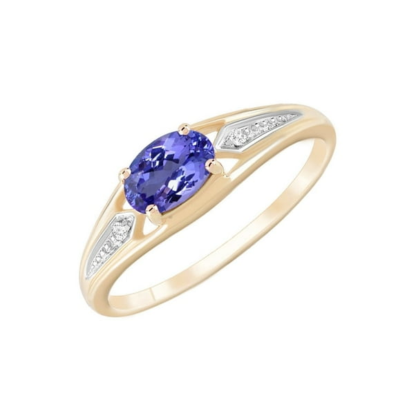0.45 Ct Natural 6X4 Mm Tanzanite Gemstone December Birthstone 925 Sterling Silver Gold Plated Ring