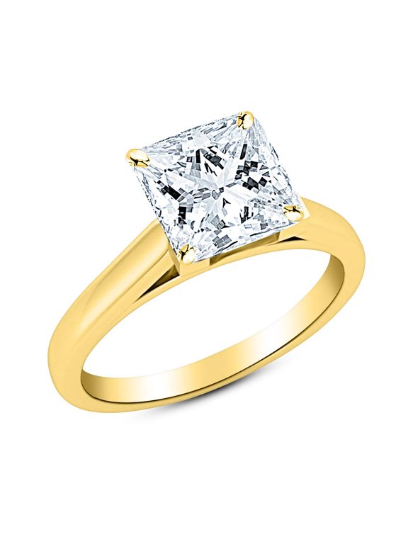 0.45 Ct Princess Cut Cathedral Solitaire Diamond Engagement Ring 14K Yellow Gold (G Color VS1 Clarity)