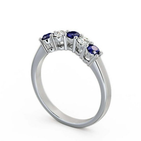 0.45 Ct Round Cut Blue Sapphire Real Diamond Unique Eternity Band for Engagement 14K White Gold Size 5