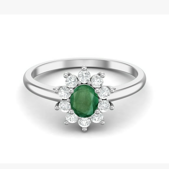 0.45 Cts Oval Emerald 925 Sterling Silver Solitaire Halo Engagement Women Valentines Day Gifts Ring