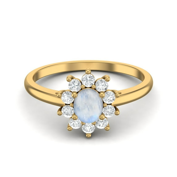 0.45 Cts Oval Moonstone 925 Sterling Silver Gold Vermeil Solitaire Halo Engagement Women Valentines Day Gifts Ring
