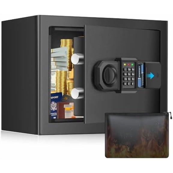 0.45 Cuft Small Safe Box with Fireproof Waterproof Bag, Digital Home Safe with Programmable Keypad, Anti-Theft Safes for Home Money Firearm Medicines Valuables, 12.2"W x 7.9"D x 7.9"H
