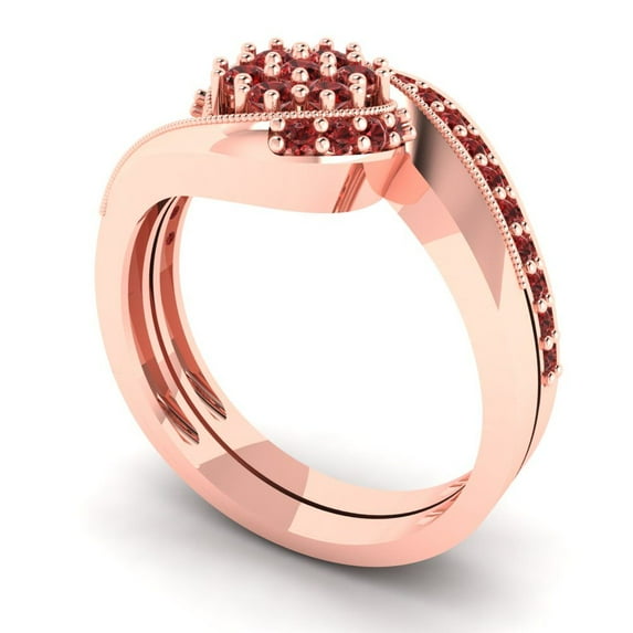 0.45 ct Brilliant Round Cut Natural Garnet 14K Rose Gold Solitaire with Accents Engagement Bridal Wedding Ring Band Set size 5