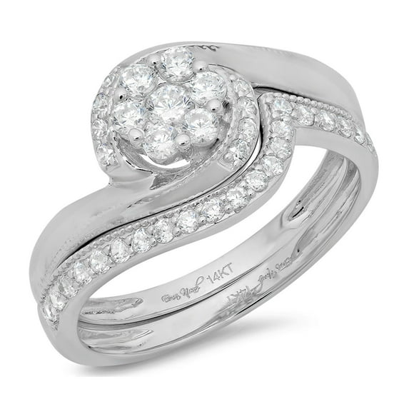 0.45 ct Brilliant Round Cut Real Genuine Natural Diamond VS1-VS2 I-J 18K White Gold Engagement Wedding Bridal Set Designer Ring bW/ Set size 3.5