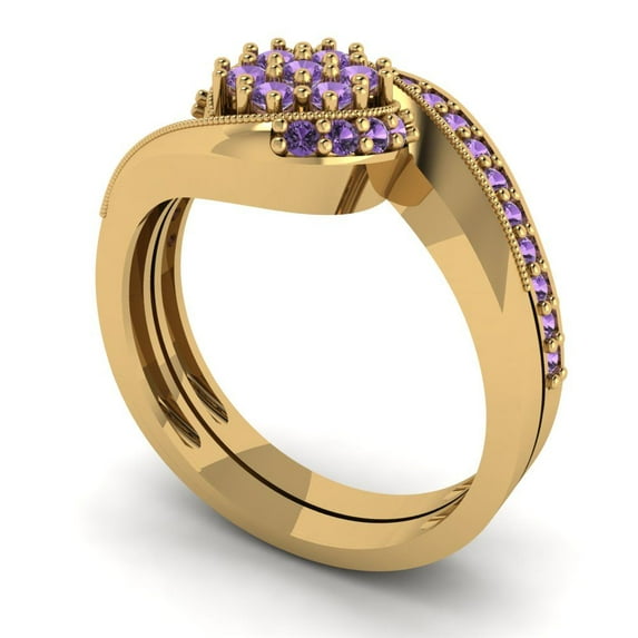 0.45 ct Brilliant Round Cut Alexandrite 14K Yellow Gold Solitaire with Accents Engagement Bridal Wedding Ring Band Set size 6.5