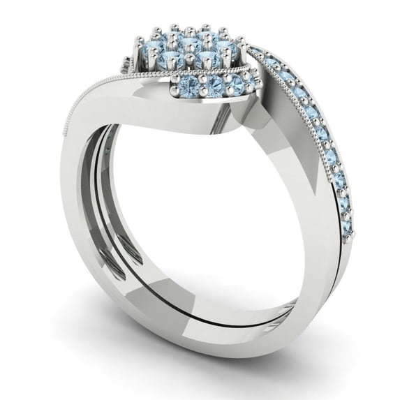 0.45 ct Brilliant Round Cut Blue Zircon 14k White Gold Solitaire with Accents Engagement Bridal Wedding Ring Band Set size 8