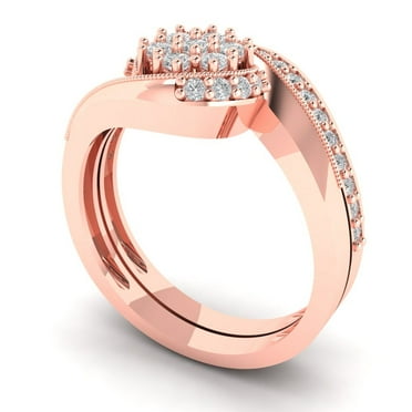 0.45 ct Brilliant Round Cut Zircon 14K Rose Gold Solitaire with Accents Engagement Bridal Wedding Ring Band Set size 6.25