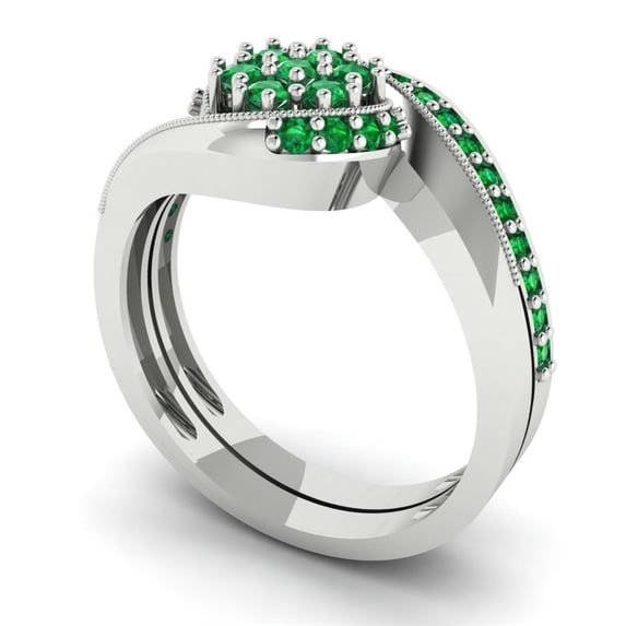 0.45 ct Brilliant Round Cut Emerald 14k White Gold Solitaire with Accents Engagement Bridal Wedding Ring Band Set size 7.25