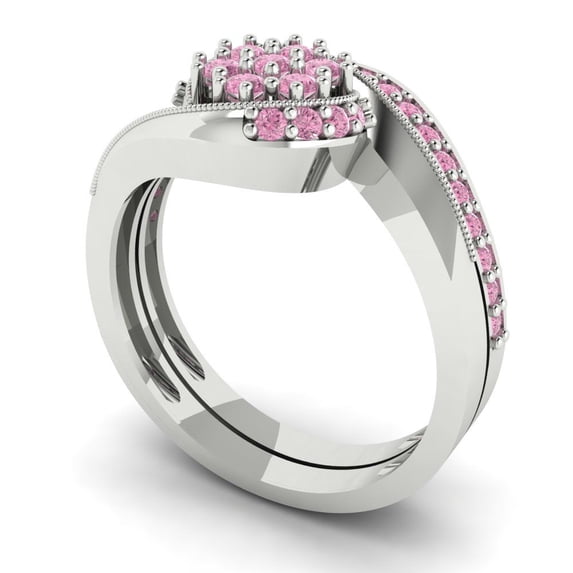0.45 ct Brilliant Round Cut Pink Zircon 14k White Gold Solitaire with Accents Engagement Bridal Wedding Ring Band Set size 10