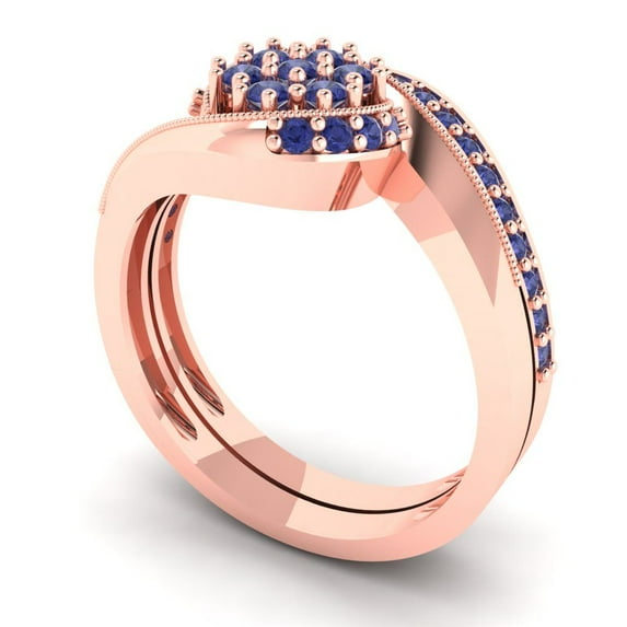 0.45 ct Brilliant Round Cut Tanzanite 14K Rose Gold Solitaire with Accents Engagement Bridal Wedding Ring Band Set size 4.5